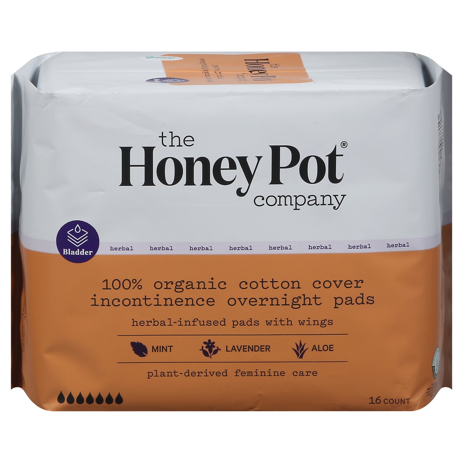 The Honey Pot Incontinence Pads Overnight Herbal, 16 ct