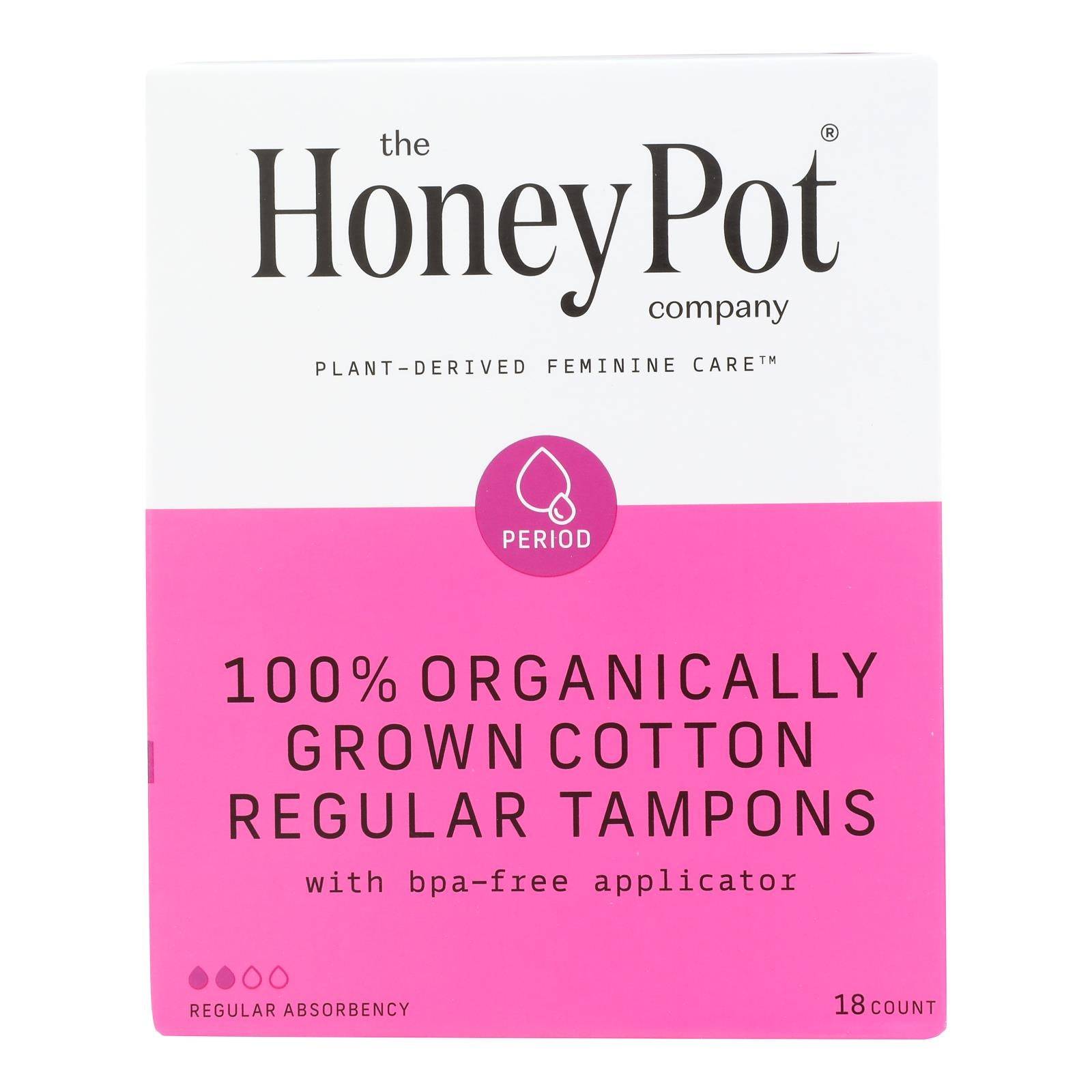The Honey Pot Organic Regular Tampons, Unscented, 18 ct