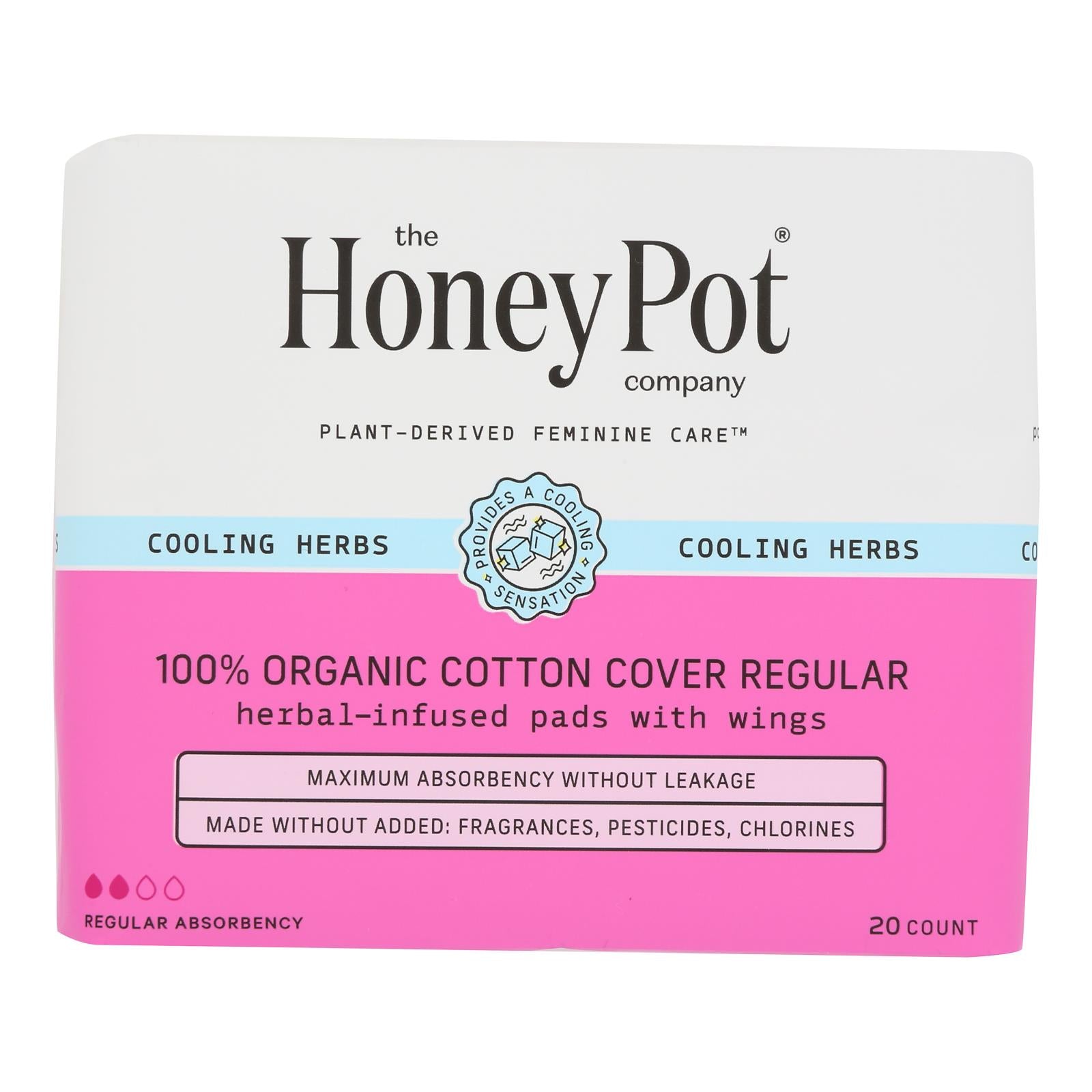 The Honey Pot Menstrual Pads Regular Herbal, 20 ct.
