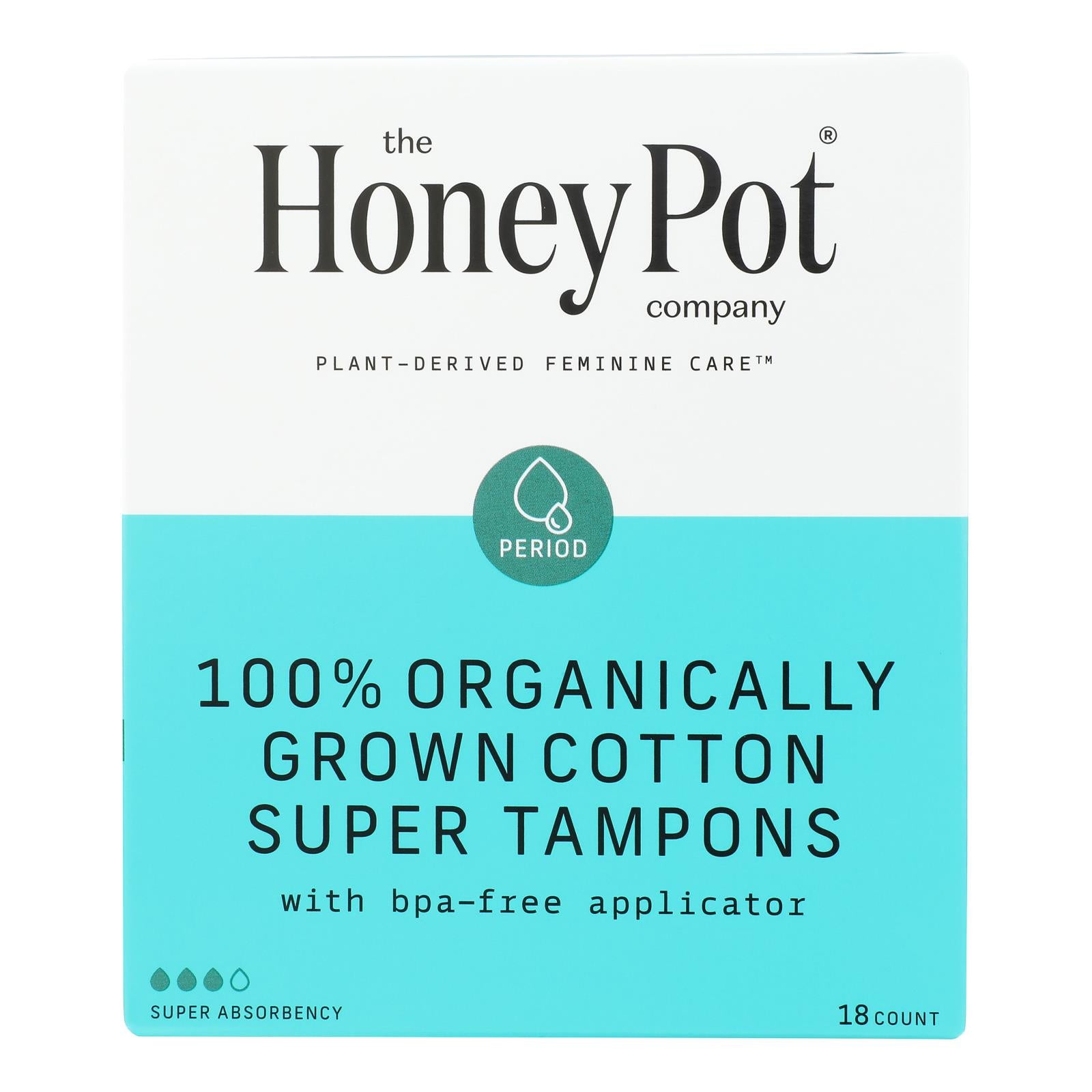 The Honey Pot Organic Tampons Super Plastic Applicator Unscented, 18 ct