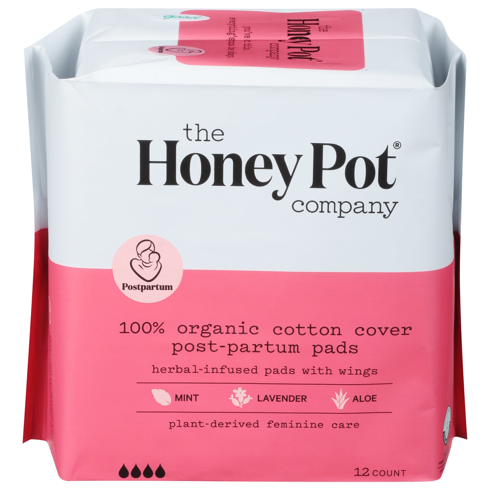 The Honey Pot Postpartum Pads Herbal, 12 ct