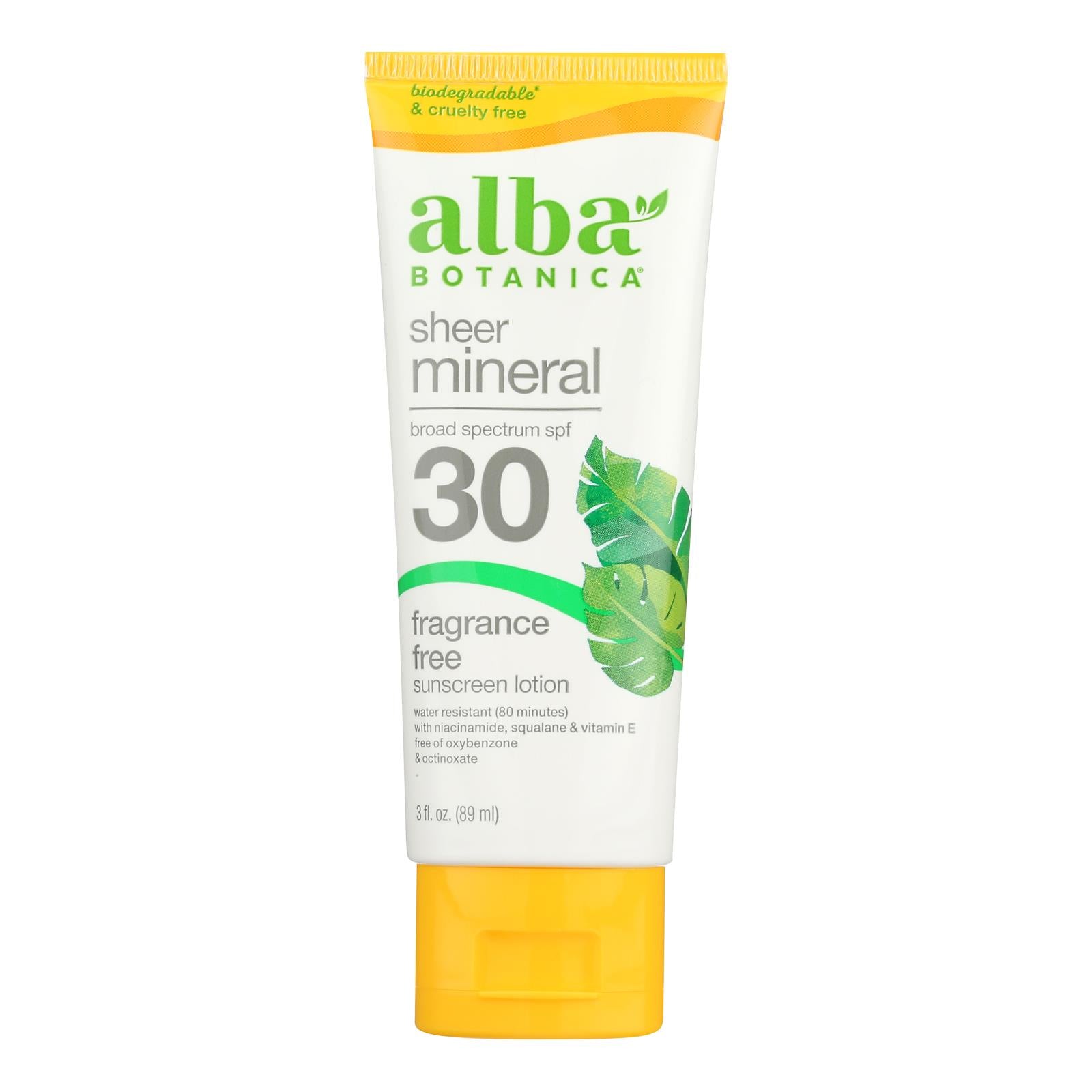 Alba Botanica - Sunscreen Lotion Mineral Formula Face and Body SPF 30, 3 oz.