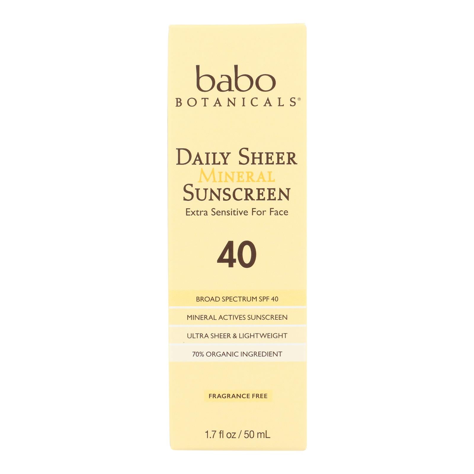 Babo Botanicals - Sunscreen - Daily Sheer - SPF 40 - 1.7 oz