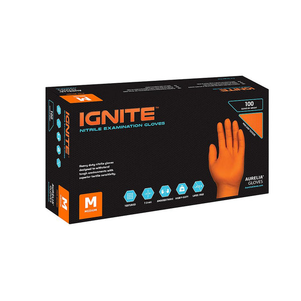 IGNITE Nitrile Gloves Orange Heavy Duty (Large) Texture (7mm Thickness) Case of 1000