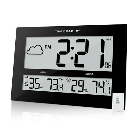 Thermometer, Clock with Remote Sensor, GIANT-DIGITS Radio Atomic Traceable