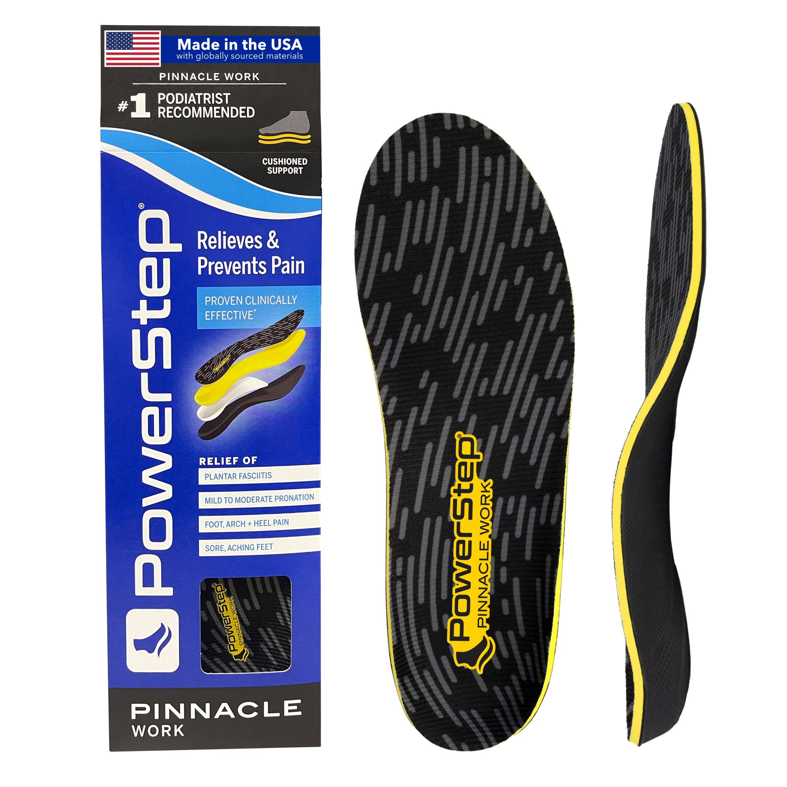 PowerStep Work Insoles, Work Boot Arch Support Orthotic for Standing All Day