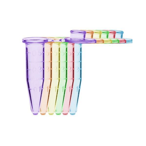 Microtube w/ cap- 0.5ml- assorted (B- R- G- P- Y)- w/ self-standing bag- 500/pk-C2007-AST