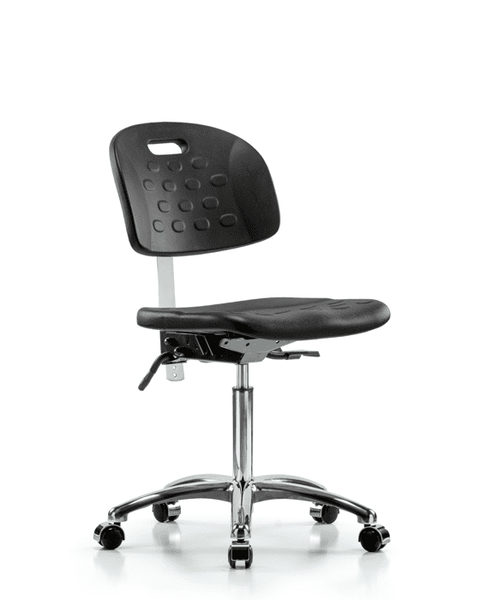 Class 10 Newport Industrial Polyurethane Clean Room Chair - Medium Bench Height with Casters in Black Polyurethane - CLR-HPMBCH-CR-T0-A0-NF-CC-BLK