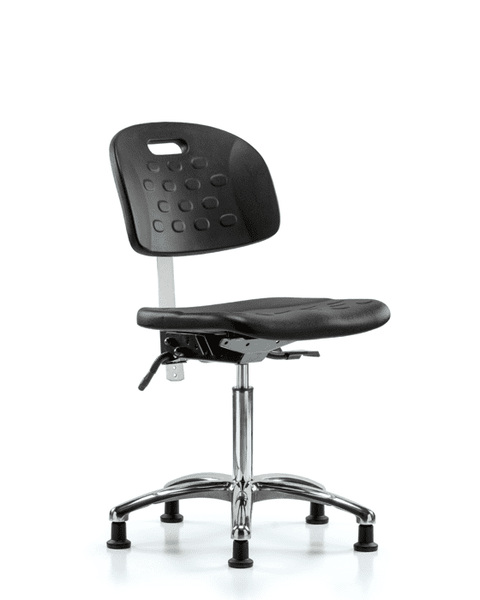 Class 10 Newport Industrial Polyurethane Clean Room Chair - Medium Bench Height with Stationary Glides in Black Polyurethane - CLR-HPMBCH-CR-T0-A0-NF-RG-BLK