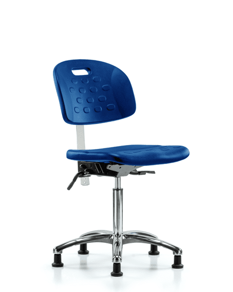 Class 10 Newport Industrial Polyurethane Clean Room Chair - Medium Bench Height with Stationary Glides in Blue Polyurethane - CLR-HPMBCH-CR-T0-A0-NF-RG-BLU