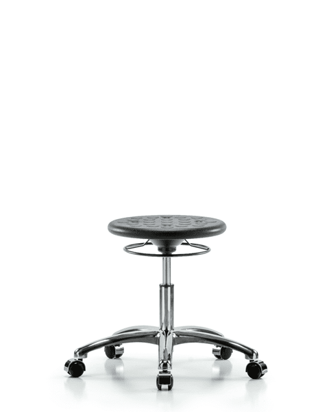 Class 10 Huron Polyurethane Clean Room Stool - Desk Height with Casters in Black Polyurethane - CLR-IPDHSO-CR-CC-BLK