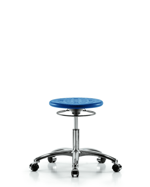 Class 10 Huron Polyurethane Clean Room Stool - Desk Height with Casters in Blue Polyurethane - CLR-IPDHSO-CR-CC-BLU