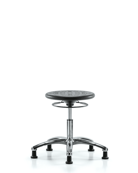 Class 10 Huron Polyurethane Clean Room Stool - Desk Height with Stationary Glides in Black Polyurethane - CLR-IPDHSO-CR-RG-BLK