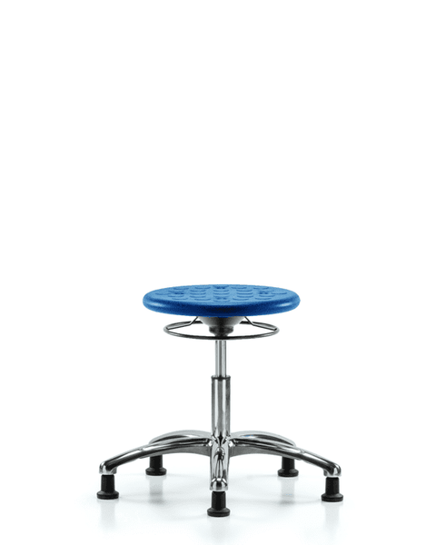 Class 10 Huron Polyurethane Clean Room Stool - Desk Height with Stationary Glides in Blue Polyurethane - CLR-IPDHSO-CR-RG-BLU
