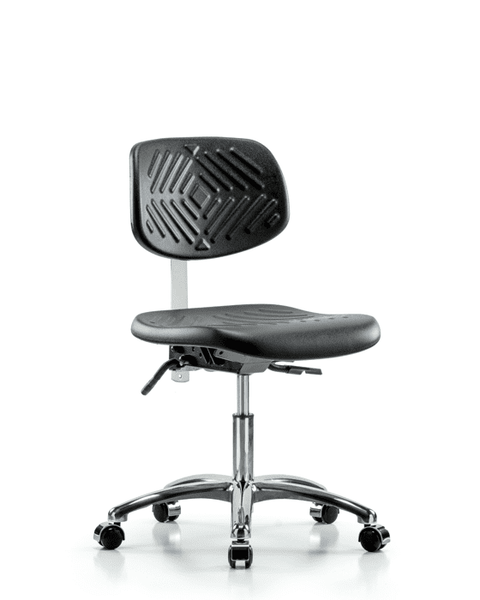 Class 10 Polyurethane Clean Room Chair - Desk Height with Casters in Black Polyurethane - CLR-PDHCH-CR-CC-BLK