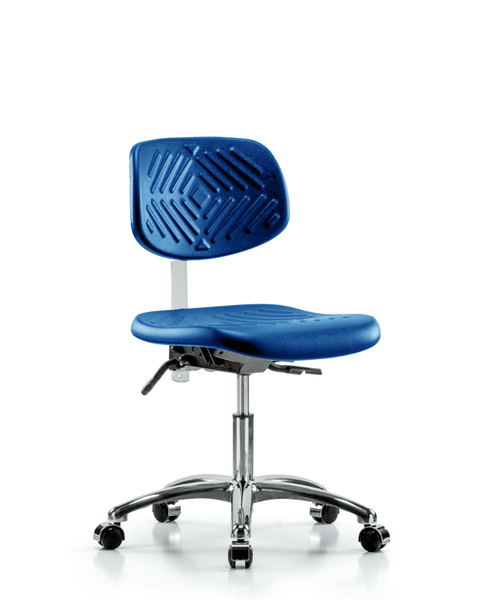 Class 10 Polyurethane Clean Room Chair - Desk Height with Casters in Blue Polyurethane - CLR-PDHCH-CR-CC-BLU