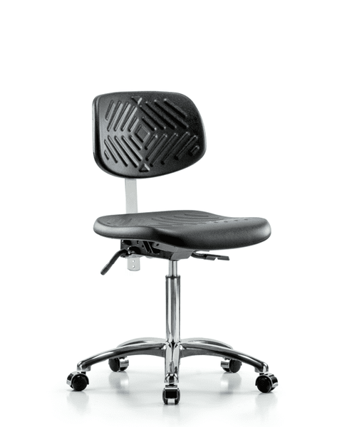 Class 10 Polyurethane Clean Room Chair - Medium Bench Height with Casters in Black Polyurethane - CLR-PMBCH-CR-NF-CC-BLK