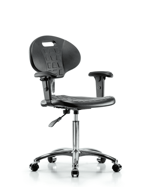 Class 10 Erie Polyurethane Clean Room Chair - Medium Bench Height with Adjustable Arms & Casters in Black Polyurethane - CLR-TPMBCH-CR-A1-NF-CC-BLK