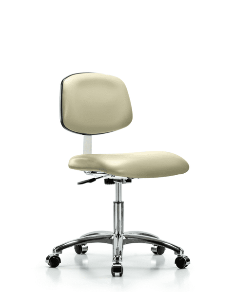 Class 10 Clean Room Vinyl Chair Chrome - Desk Height with Casters in Adobe White Trailblazer Vinyl - CLR-VDHCH-CR-CC-8501