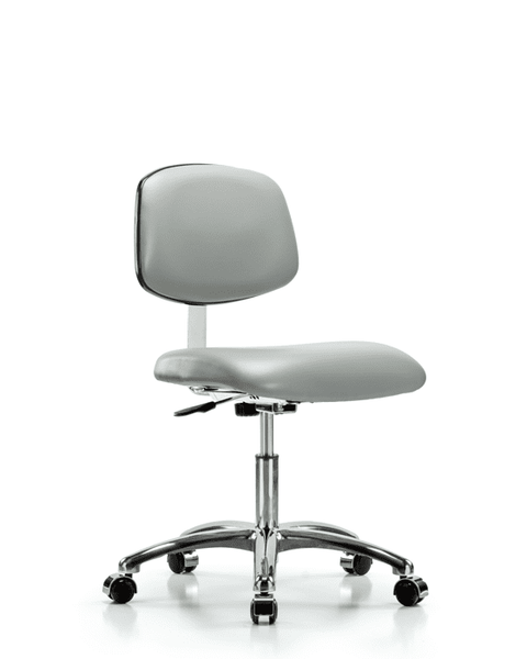 Class 10 Clean Room Vinyl Chair Chrome - Desk Height with Casters in Dove Trailblazer Vinyl - CLR-VDHCH-CR-CC-8567