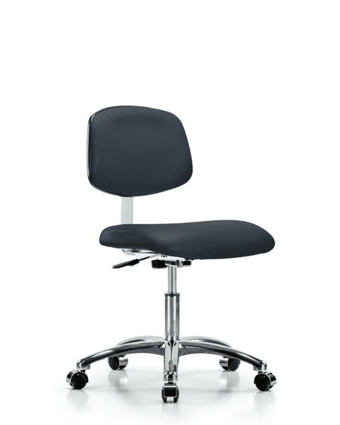 Class 10 Clean Room Vinyl Chair Chrome - Desk Height with Casters in Imperial Blue Trailblazer Vinyl - CLR-VDHCH-CR-CC-8582