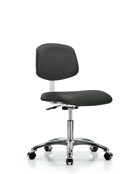 Class 10 Clean Room Vinyl Chair Chrome - Desk Height with Casters in Charcoal Trailblazer Vinyl - CLR-VDHCH-CR-CC-8605