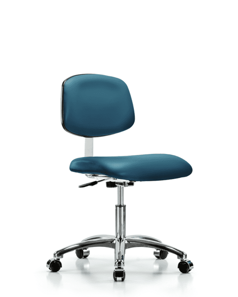 Class 10 Clean Room Vinyl Chair Chrome - Desk Height with Casters in Marine Blue Supernova Vinyl - CLR-VDHCH-CR-CC-8801