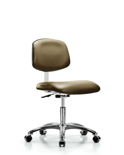 Class 10 Clean Room Vinyl Chair Chrome - Desk Height with Casters in Taupe Supernova Vinyl - CLR-VDHCH-CR-CC-8809