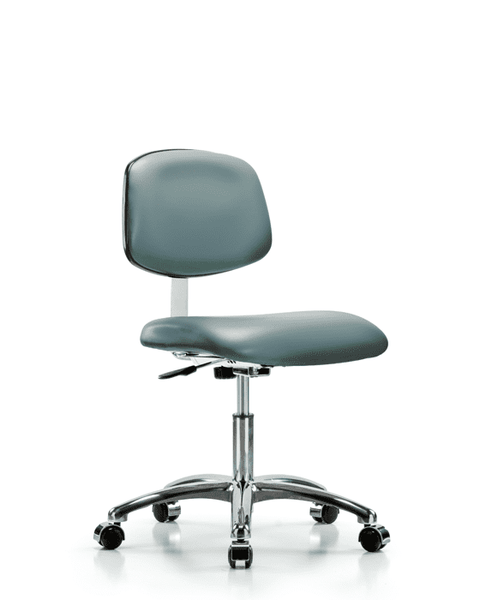 Class 10 Clean Room Vinyl Chair Chrome - Desk Height with Casters in Storm Supernova Vinyl - CLR-VDHCH-CR-CC-8822