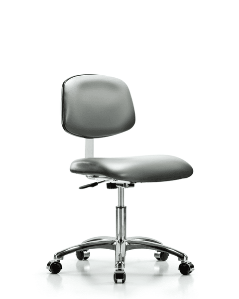 Class 10 Clean Room Vinyl Chair Chrome - Desk Height with Casters in Sterling Supernova Vinyl - CLR-VDHCH-CR-CC-8840