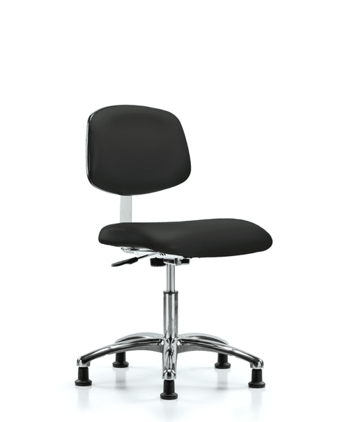 Class 10 Clean Room Vinyl Chair Chrome - Desk Height with Stationary Glides in Black Trailblazer Vinyl - CLR-VDHCH-CR-RG-8540