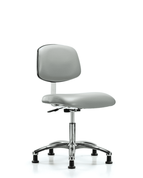 Class 10 Clean Room Vinyl Chair Chrome - Desk Height with Stationary Glides in Dove Trailblazer Vinyl - CLR-VDHCH-CR-RG-8567