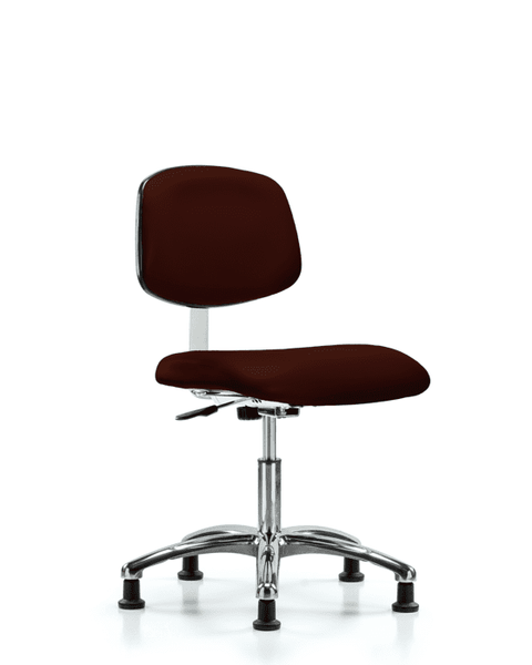 Class 10 Clean Room Vinyl Chair Chrome - Desk Height with Stationary Glides in Burgundy Trailblazer Vinyl - CLR-VDHCH-CR-RG-8569