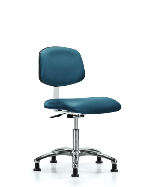Class 10 Clean Room Vinyl Chair Chrome - Desk Height with Stationary Glides in Marine Blue Supernova Vinyl - CLR-VDHCH-CR-RG-8801
