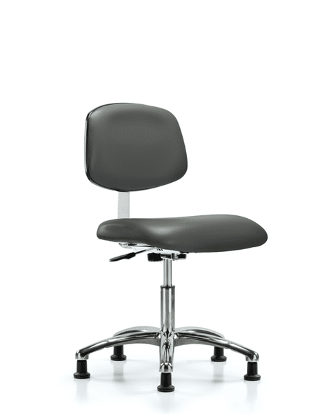 Class 10 Clean Room Vinyl Chair Chrome - Desk Height with Stationary Glides in Carbon Supernova Vinyl - CLR-VDHCH-CR-RG-8823