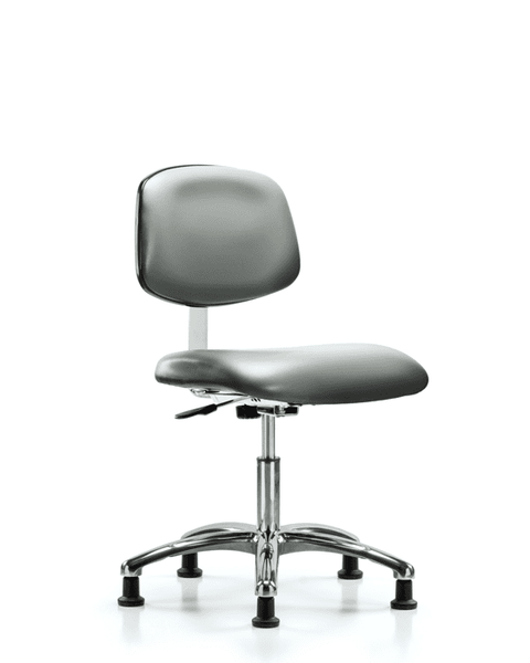 Class 10 Clean Room Vinyl Chair Chrome - Desk Height with Stationary Glides in Sterling Supernova Vinyl - CLR-VDHCH-CR-RG-8840