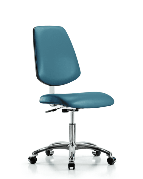 Class 10 Clean Room Vinyl Chair Chrome - Desk Height with Medium Back & Casters in Marine Blue Supernova Vinyl - CLR-VDHCH-MB-CR-CC-8801