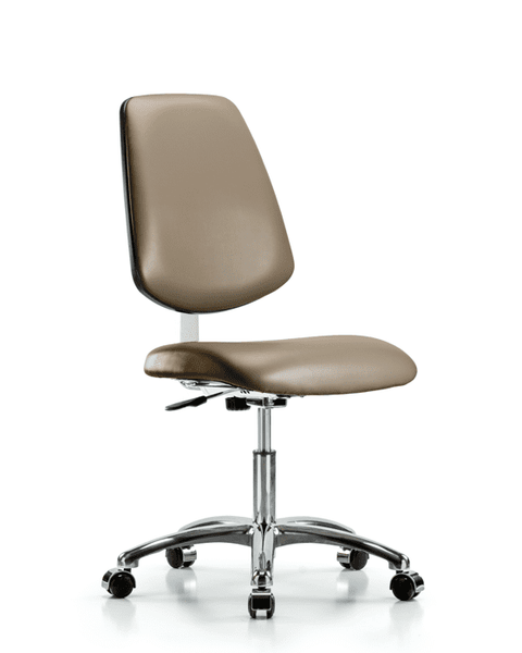 Class 10 Clean Room Vinyl Chair Chrome - Desk Height with Medium Back & Casters in Taupe Supernova Vinyl - CLR-VDHCH-MB-CR-CC-8809
