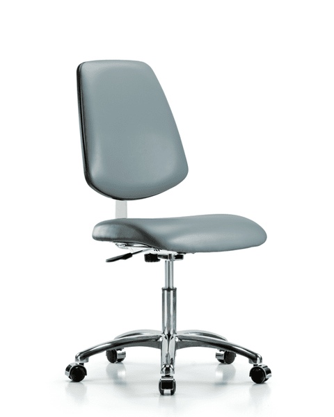 Class 10 Clean Room Vinyl Chair Chrome - Desk Height with Medium Back & Casters in Storm Supernova Vinyl - CLR-VDHCH-MB-CR-CC-8822