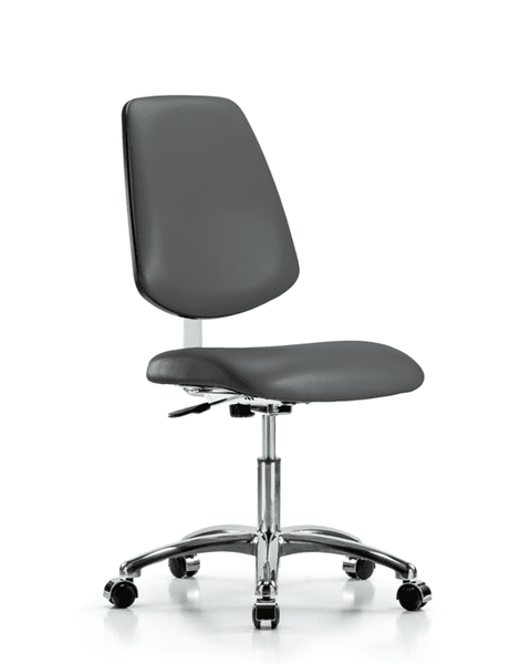 Class 10 Clean Room Vinyl Chair Chrome - Desk Height with Medium Back & Casters in Carbon Supernova Vinyl - CLR-VDHCH-MB-CR-CC-8823