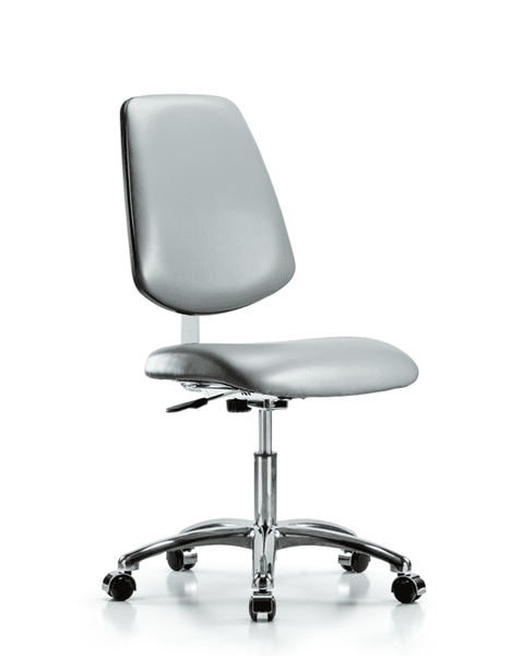 Class 10 Clean Room Vinyl Chair Chrome - Desk Height with Medium Back & Casters in Sterling Supernova Vinyl - CLR-VDHCH-MB-CR-CC-8840