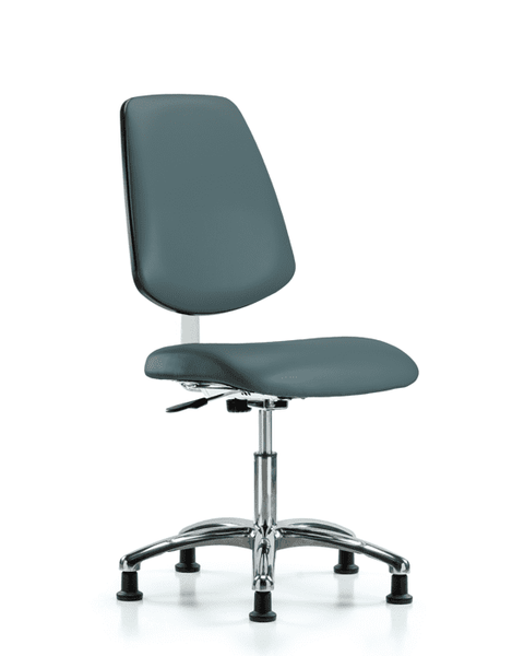 Class 10 Clean Room Vinyl Chair Chrome - Desk Height with Medium Back & Stationary Glides in Colonial Blue Trailblazer Vinyl - CLR-VDHCH-MB-CR-RG-8546