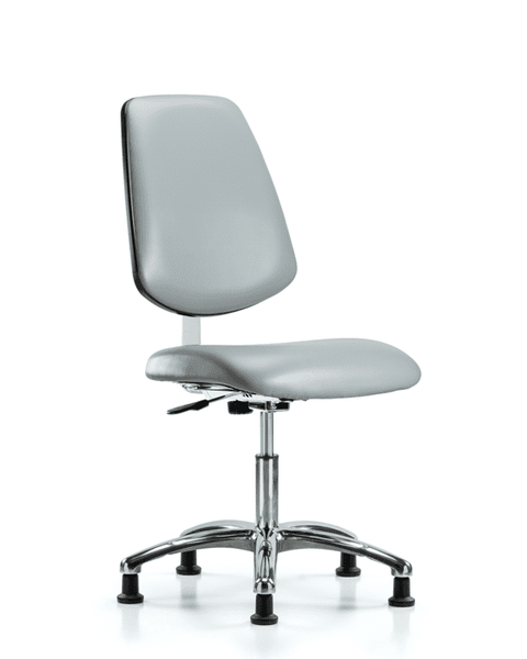 Class 10 Clean Room Vinyl Chair Chrome - Desk Height with Medium Back & Stationary Glides in Dove Trailblazer Vinyl - CLR-VDHCH-MB-CR-RG-8567