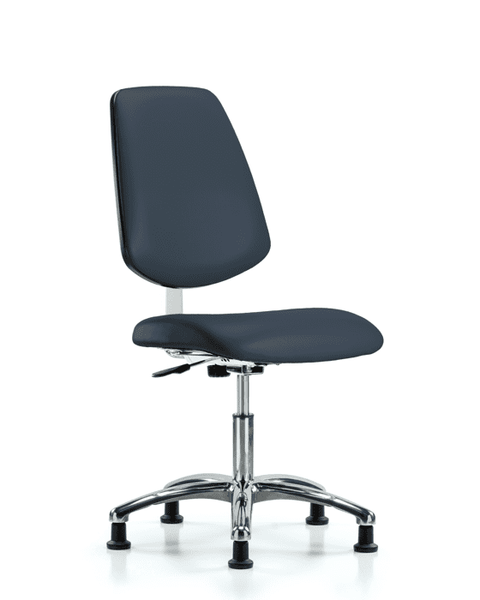 Class 10 Clean Room Vinyl Chair Chrome - Desk Height with Medium Back & Stationary Glides in Imperial Blue Trailblazer Vinyl - CLR-VDHCH-MB-CR-RG-8582