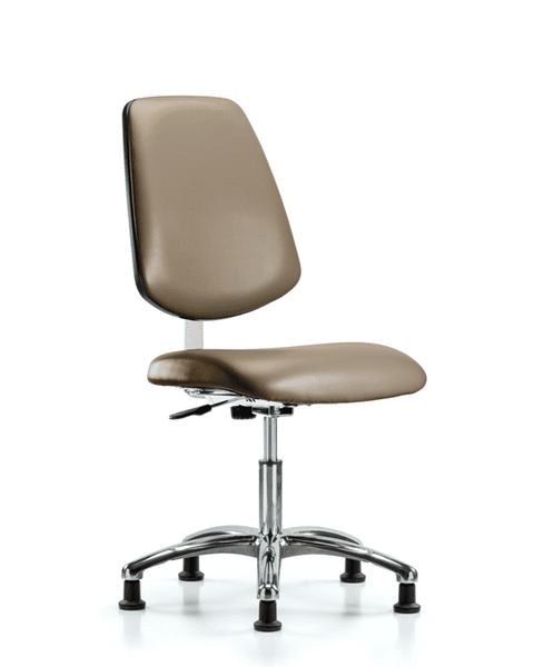 Class 10 Clean Room Vinyl Chair Chrome - Desk Height with Medium Back & Stationary Glides in Taupe Supernova Vinyl - CLR-VDHCH-MB-CR-RG-8809