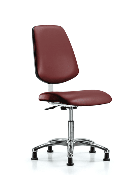 Class 10 Clean Room Vinyl Chair Chrome - Desk Height with Medium Back & Stationary Glides in Borscht Supernova Vinyl - CLR-VDHCH-MB-CR-RG-8815