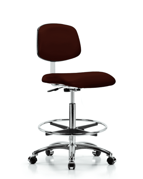 Class 10 Clean Room Vinyl Chair Chrome - High Bench Height with Chrome Foot Ring & Casters in Burgundy Trailblazer Vinyl - CLR-VHBCH-CR-CF-CC-8569