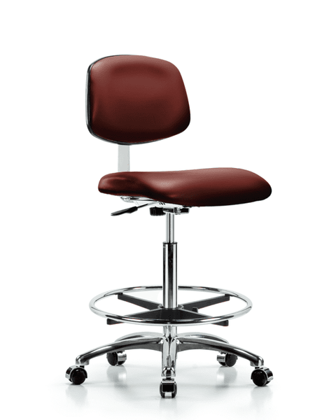 Class 10 Clean Room Vinyl Chair Chrome - High Bench Height with Chrome Foot Ring & Casters in Borscht Supernova Vinyl - CLR-VHBCH-CR-CF-CC-8815