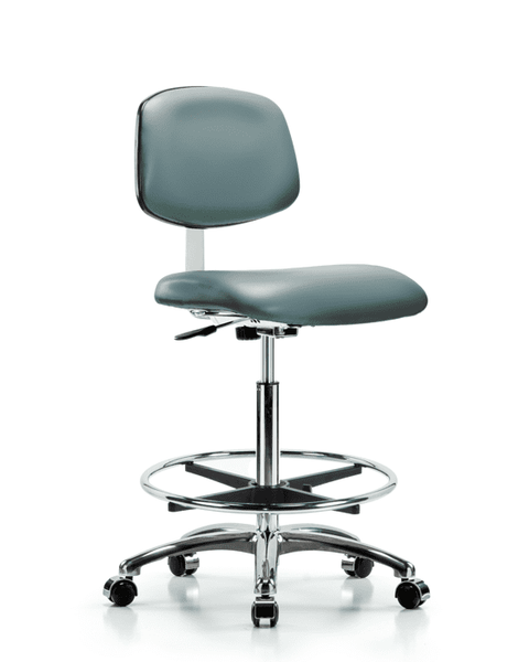 Class 10 Clean Room Vinyl Chair Chrome - High Bench Height with Chrome Foot Ring & Casters in Storm Supernova Vinyl - CLR-VHBCH-CR-CF-CC-8822