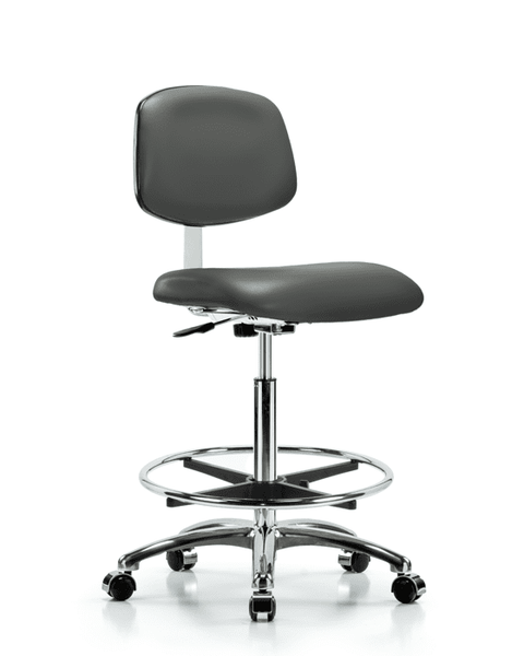 Class 10 Clean Room Vinyl Chair Chrome - High Bench Height with Chrome Foot Ring & Casters in Carbon Supernova Vinyl - CLR-VHBCH-CR-CF-CC-8823